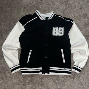 LIKE NEW Juniors Black and White Varsity Jacket with 89 Patch